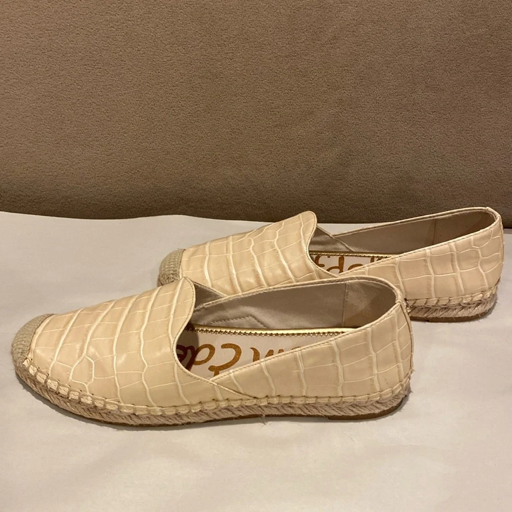 Sam Edelman KESIA Eggshell Croc Espadrille flats size 7.5 good used condition